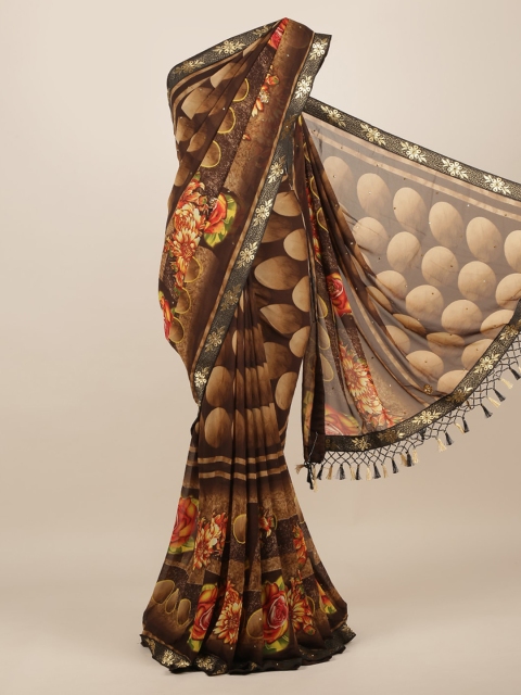 

Pothys Brown Printed Poly Chiffon Saree