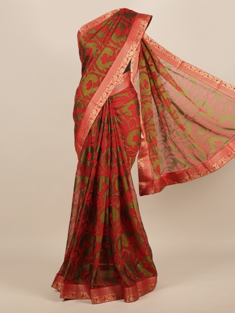 

Pothys Red & Green Poly Chiffon Printed Saree
