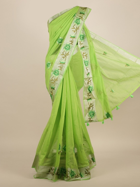 

Pothys Green Embroidered Jute Silk Saree