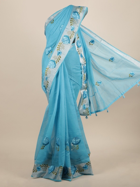 

Pothys Blue Embroidered Jute Silk Saree