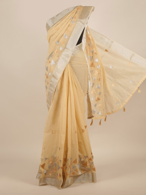 

Pothys Cream-Coloured Embroidered Jute Silk Saree