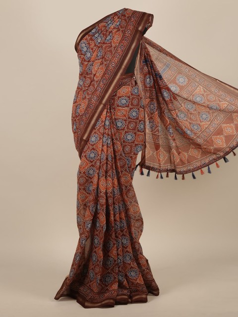 

Pothys Brown Printed Jute Silk Saree