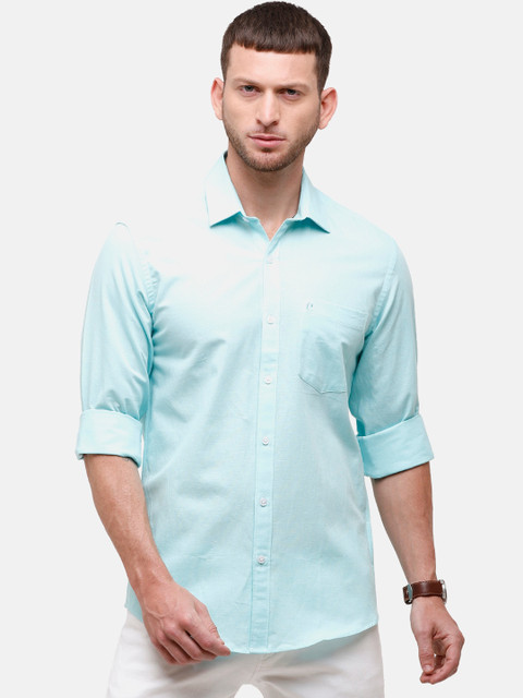 

CAVALLO by Linen Club Men Blue Cotton Linen Regular Fit Solid Casual Shirt