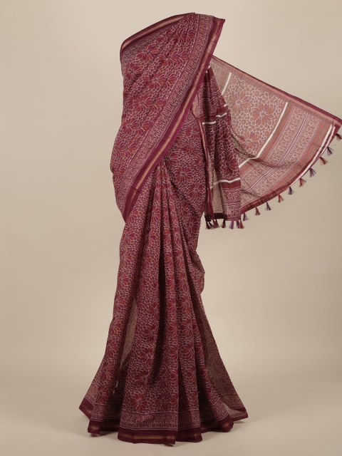 

Pothys Burgundy Printed Jute Silk Saree