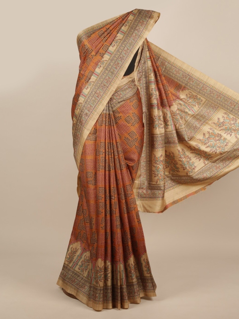 Pothys Mustard Printed Jute Silk Saree