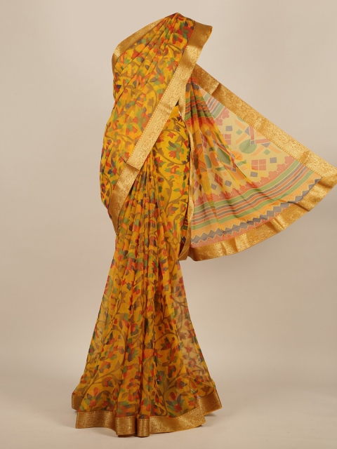 

Pothys Yellow Printed Poly Chiffon Saree
