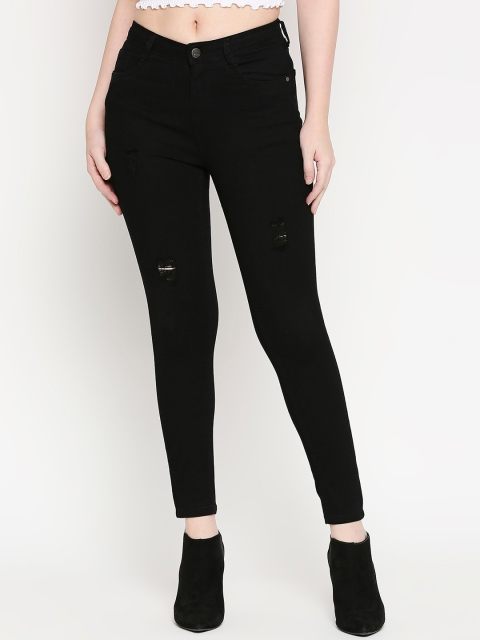 

Kraus Jeans Women Black Skinny Fit Mid-Rise Low Distress Stretchable Jeans