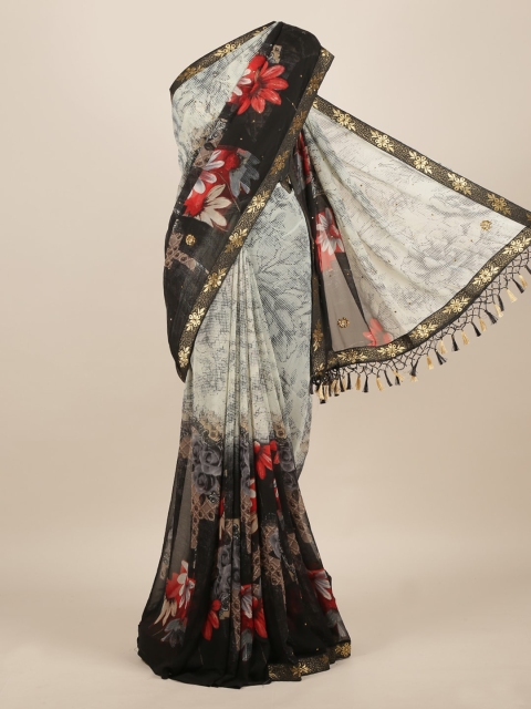 

Pothys Grey Printed Poly Chiffon Saree