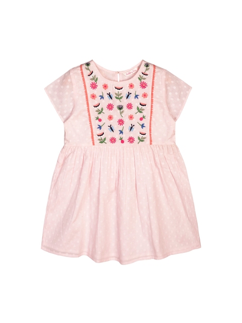 

Budding Bees Girls Pink Cotton Self Design A-Line Dress