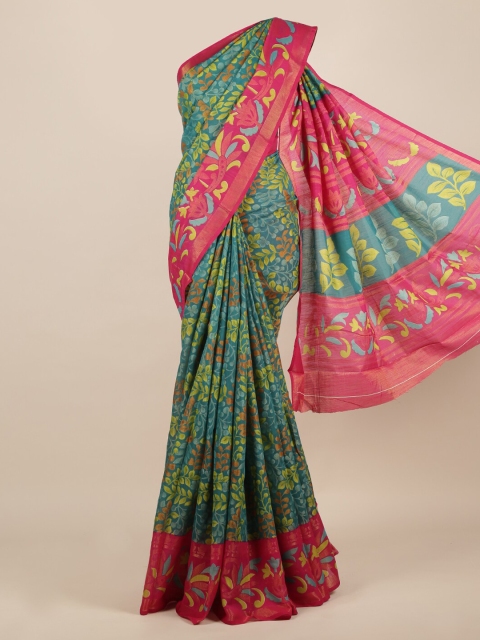 

Pothys Green & Pink Jute Silk Printed Saree