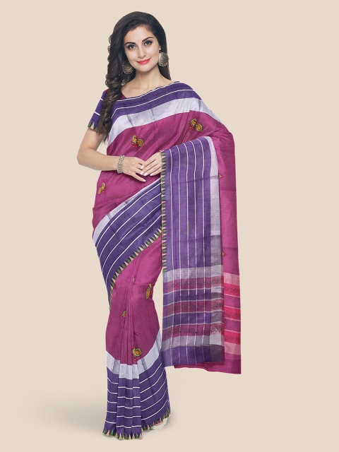 

Kalamandir Purple & Blue Cotton Blend Printed Saree