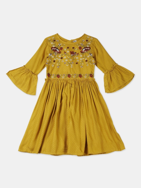 

Cherokee Girls Mustard Solid Fit and Flare Dress