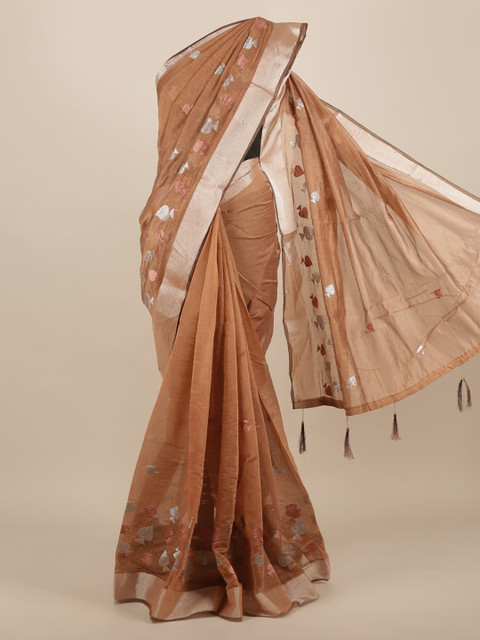 

Pothys Brown Embroidered Jute Silk Saree