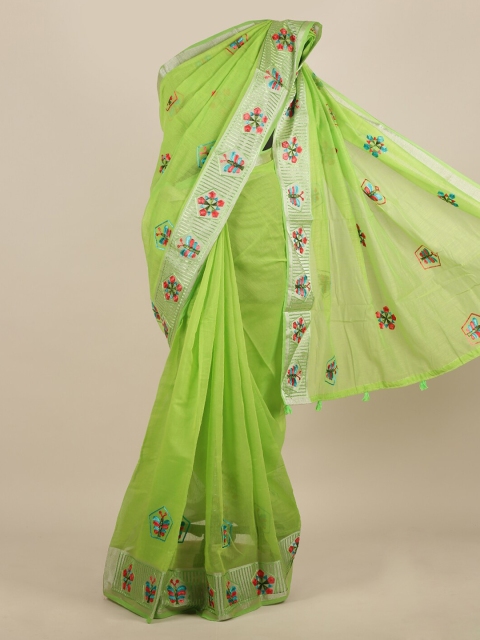 

Pothys Green & Pink Jute Silk Embroidered Saree