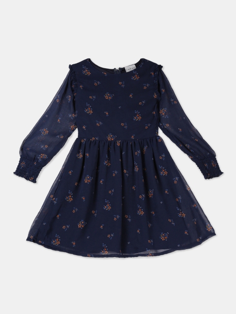 

Cherokee Girls Navy Blue Printed Fit and Flare Dress
