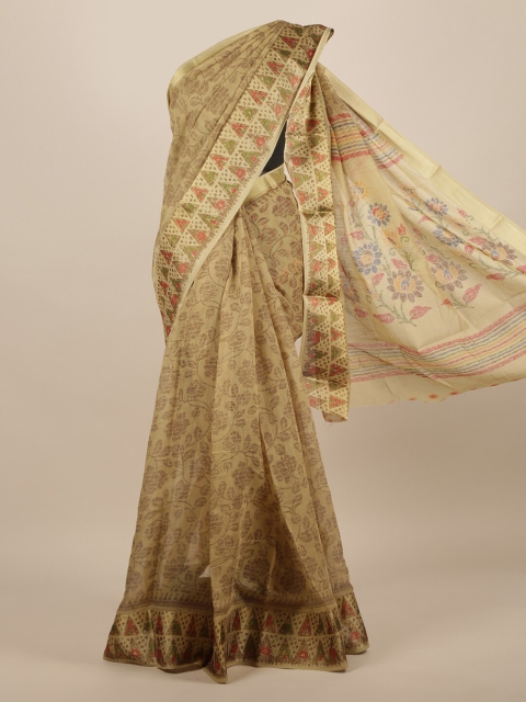 

Pothys Cream-Coloured Printed Jute Silk Saree