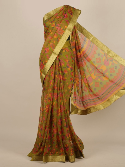 

Pothys Olive Green & Pink Poly Chiffon Woven Design Saree