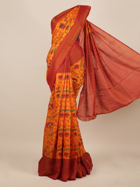 

Pothys Mustard & Red Jute Silk Printed Saree