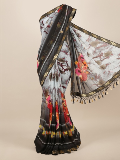 

Pothys Grey Printed Poly Chiffon Saree