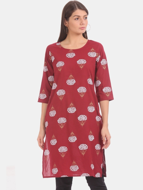 

Karigari Women Maroon Ethnic Motifs Printed Kurta