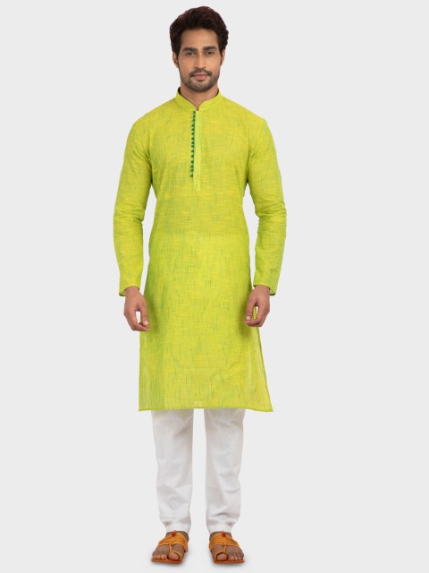 

N Dot Men Green & White Solid Kurta with Pyjamas