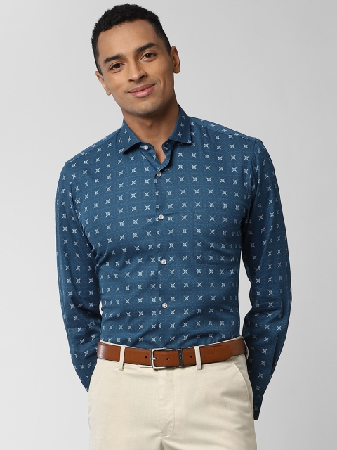 

Peter England Men Blue & White Slim Fit Printed Formal Shirt