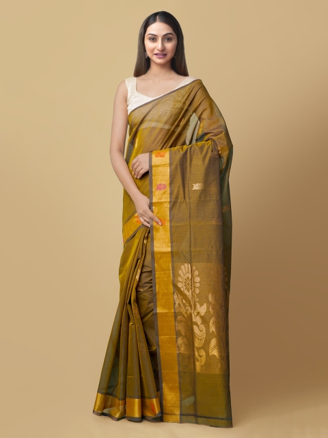 

Unnati Silks Green Pure Cotton Woven Design Gadwal Saree