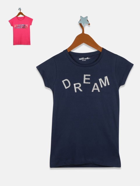 

Monte Carlo Pack of 2 Girls Pink & Navy Blue Printed Round Neck T-shirt