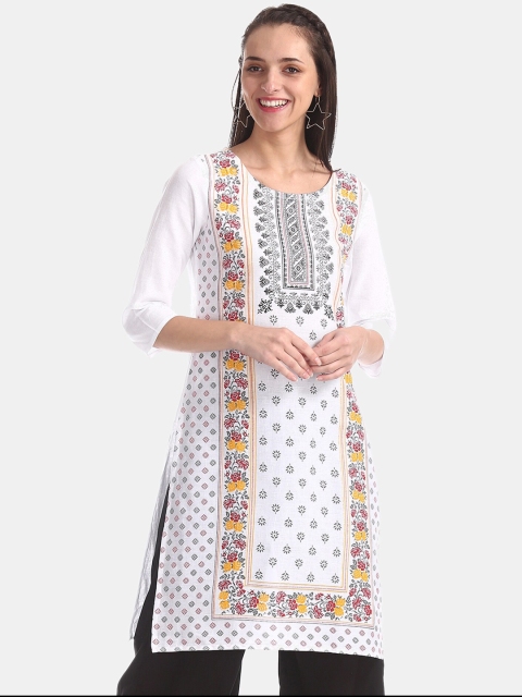 

Karigari Women White Ethnic Motifs Printed Kurta