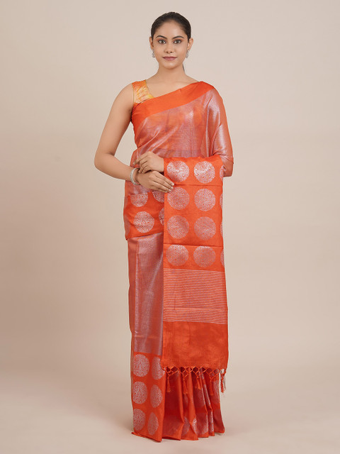 

Pothys Orange Woven Design Tissue Saree