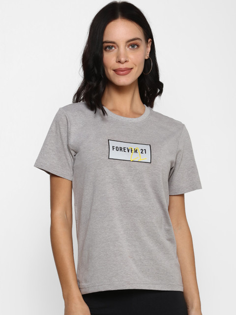 

FOREVER 21 Grey Printed Regular Tshirt