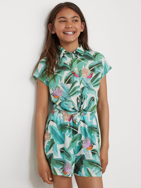 

H&M Girls Green Patterned Tie-Hem Blouse