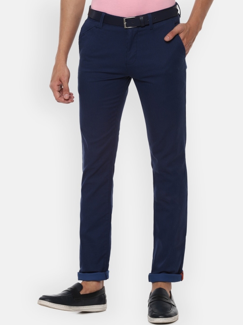 

V Dot Men Navy Blue Slim Fit Printed Regular Trousers