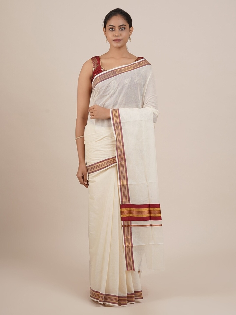 

Pothys Cream-Coloured Solid Pure Cotton Saree