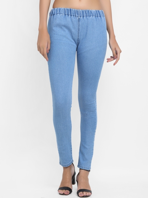 

NEUDIS Women Blue Solid Tapered-Fit Ankle-Length Denim Jeggings