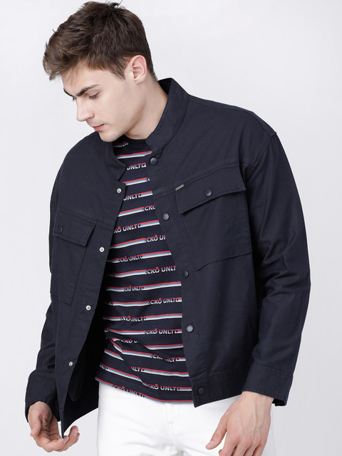 

Ecko Unltd Men Navy Blue Pure Cotton Solid Tailored Jacket