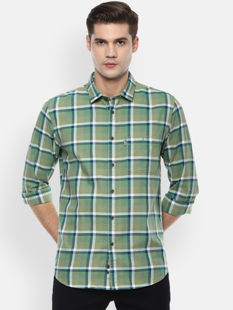 

Louis Philippe Jeans Men Green & Blue Slim Fit Checked Casual Shirt