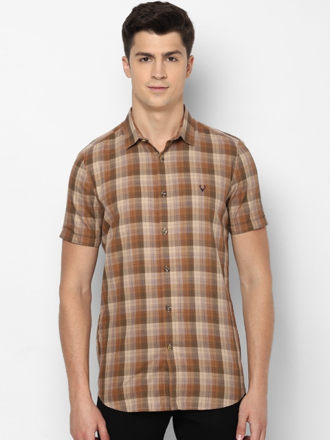 

Allen Solly Men Beige & Brown Pure Cotton Slim Fit Checked Casual Shirt