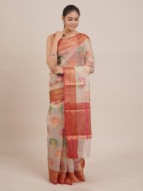 

Pothys Cream-Coloured Woven Design Tissue Saree