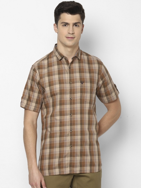 

Allen Solly Men Beige & Brown Pure Cotton Slim Fit Checked Casual Shirt
