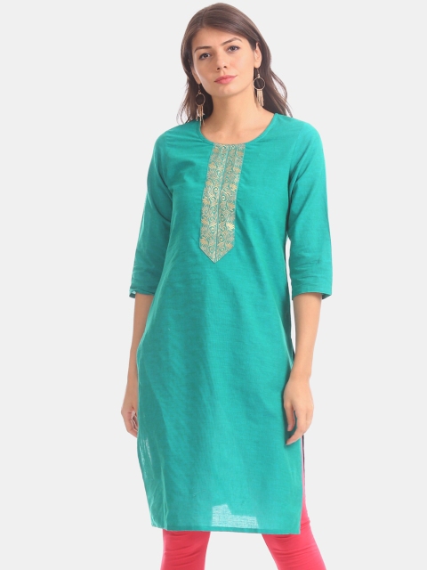 

Karigari Women Sea Green Cotton Yoke Design Kurta