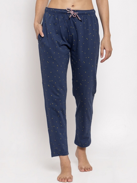 

TAG 7 Women Navy Blue & Yellow Stars Printed Lounge Pants