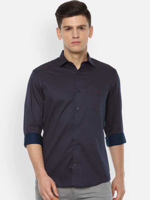 

Louis Philippe Sport Men Navy Blue & Pink Pure Cotton Slim Fit Printed Casual Shirt