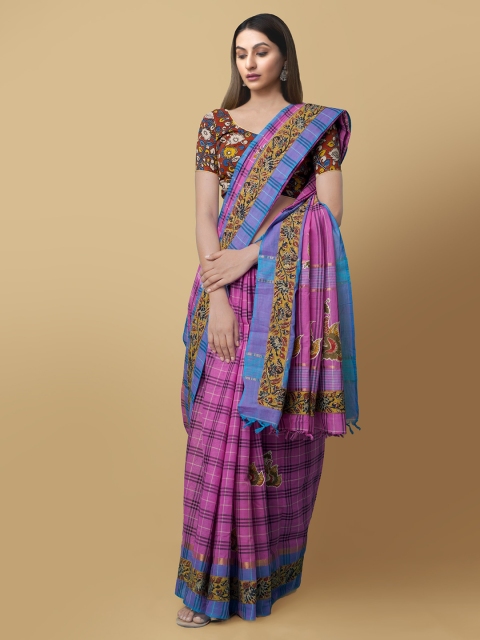 

Unnati Silks Pink Pure Cotton Printed Mangalagiri Saree