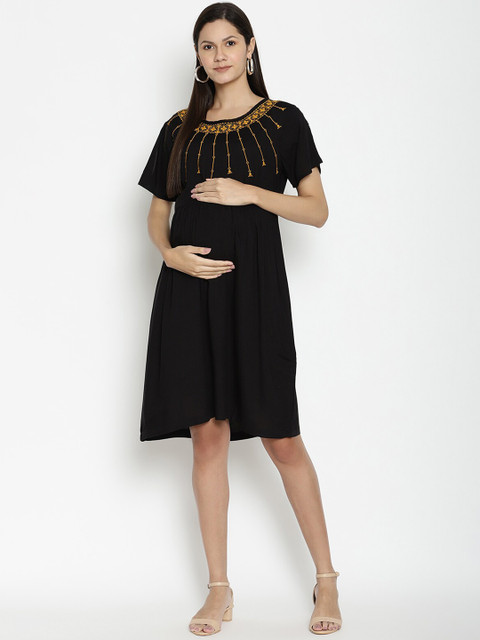 

The Vanca Women Black Solid A-Line Maternity Dress