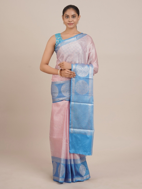 

Pothys Pink & Blue Cotton Blend Woven Design Saree