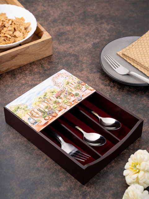 

KOLOROBIA Brown & Blue English Garden Printed Cutlery Holder