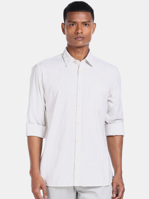 

AD By Arvind Men White Pure Cotton Striped Casual Shirt