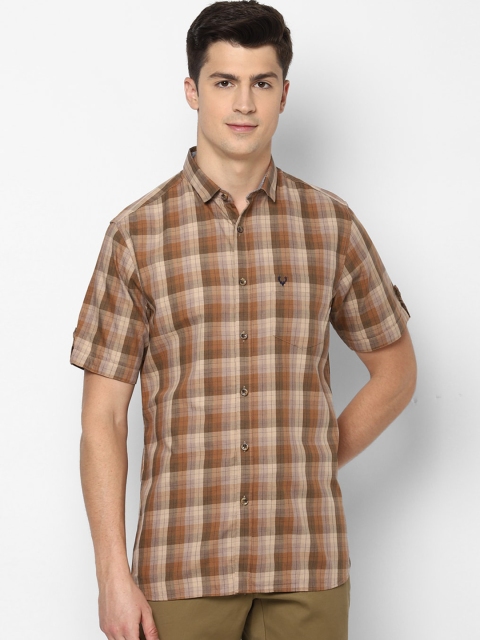 

Allen Solly Men Beige & Brown Pure Cotton Slim Fit Checked Casual Shirt