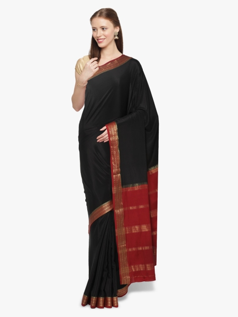 

Sudarshan Silks Black & Red Pure Silk Solid Mysore Silk Saree